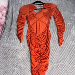 SHEIN Vibrant Orange Long Sleeve Dress